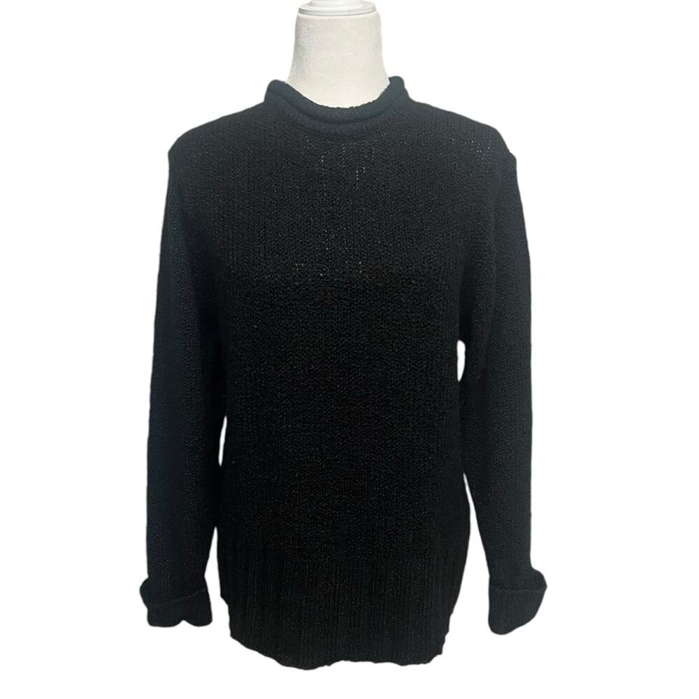 CAROLYN TAYLOR Black Open Knit Mock Neck Long Sleeve Sweater Women's Size Medium